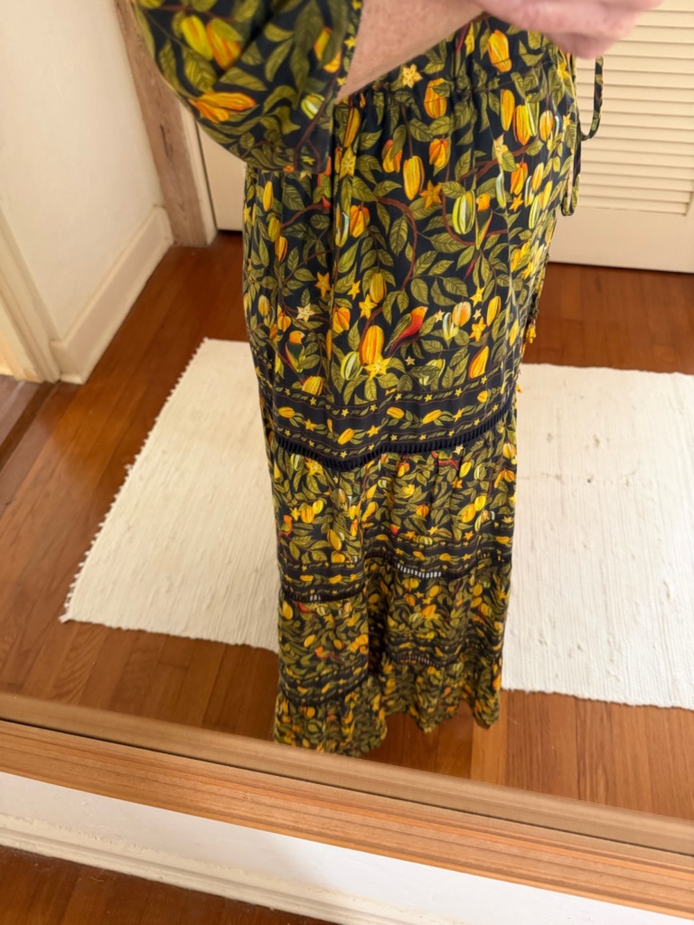 FARM Rio Olive Green, Black and Mustard Tropical Floral Tiered Maxi Dress - Picture 6 of 7